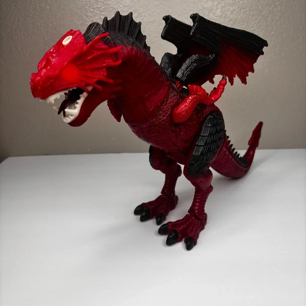 Red Black Dragon Battery Op. Toy Walks Lights Sound Head/Wings Move Tested Works